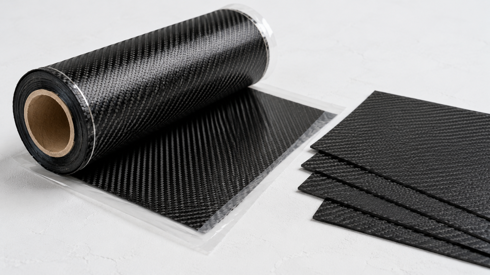 Carbon fiber prepreg roll and cut prepreg plies on release film for controlled composite layup.